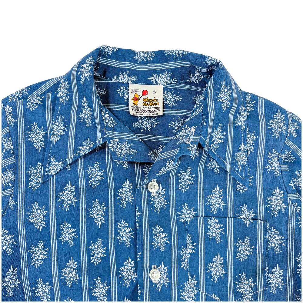 VTG Sears Winnie the Pooh Girl 5 Blue Button Shirt Disney 70s 80s Prairie Rare